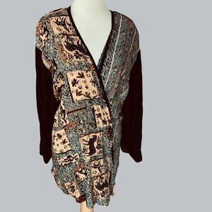 SHARON ANTHONY LADIES VNECK WRAP TIE FRONT AZTEC ANIMAL PRINT BLOUSE NEW 28W